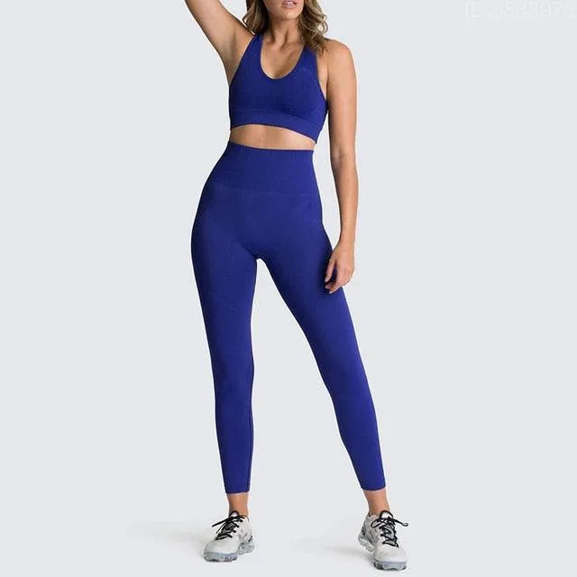Cut Girls Seamless Women Gym Set - Sportswear 2 Piece Exercise Leggings Padded   Sports Bras - Women Sports Suits (D24)(BAP)(TBL)