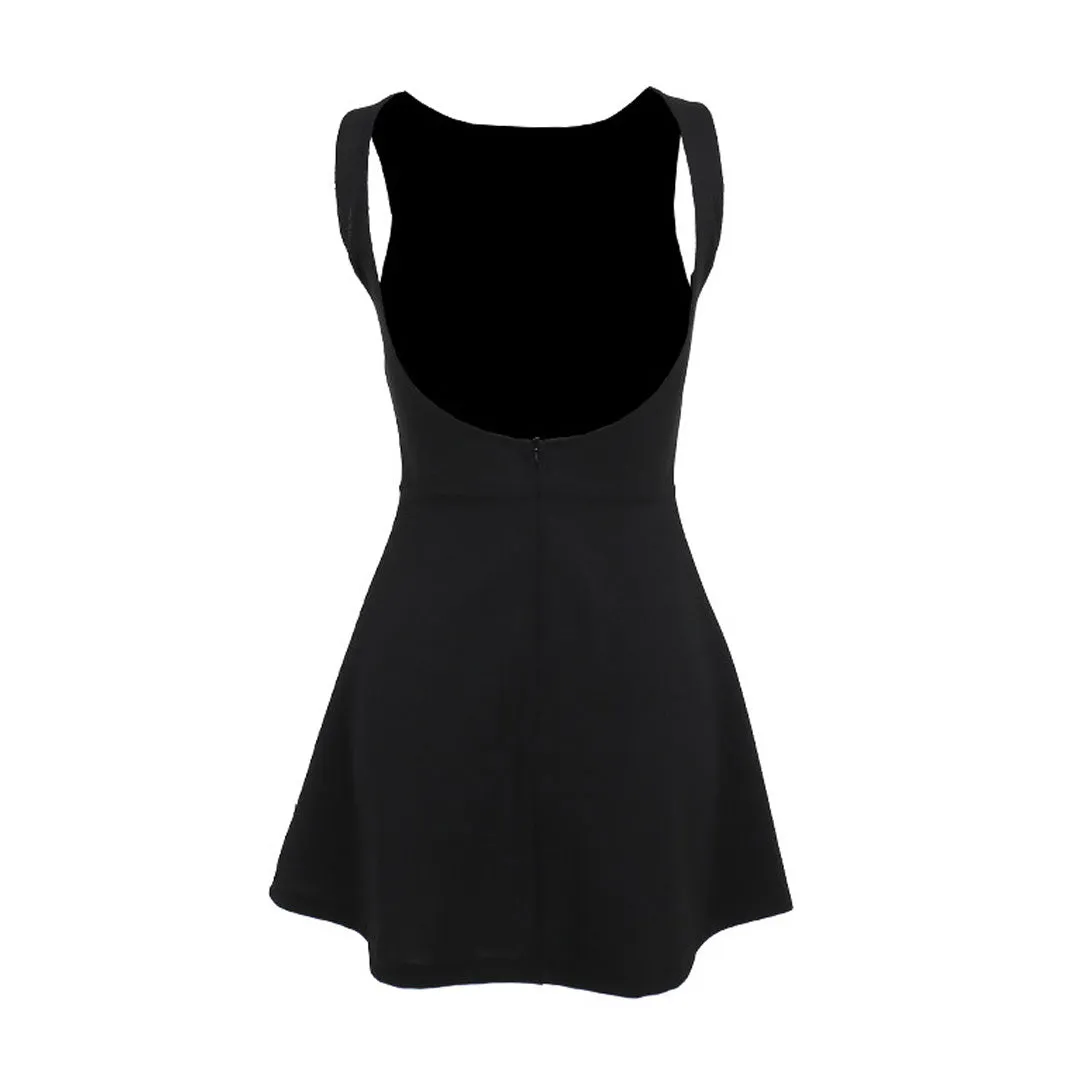 Elegant Solid Color Boat Neck Open Back Sleeveless A Line Mini Party Dress