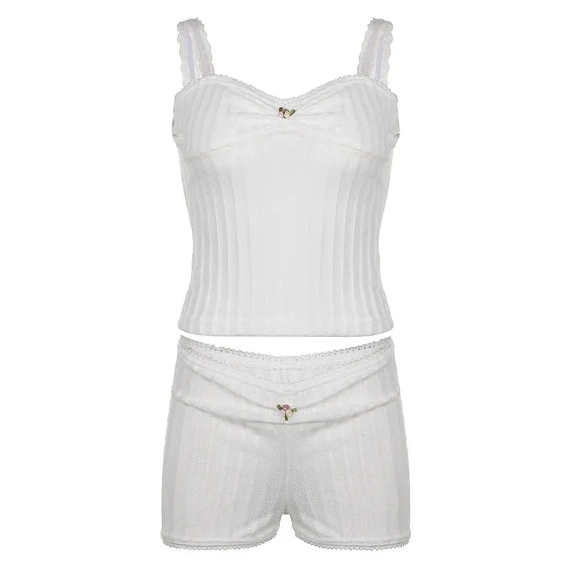 Girlary Woman Hot Pants Japanese Fashion Outfits Gyaru Tank Top Shorts Halter Top Sexy Sets Crochet New Trend Top Cute Core Chic