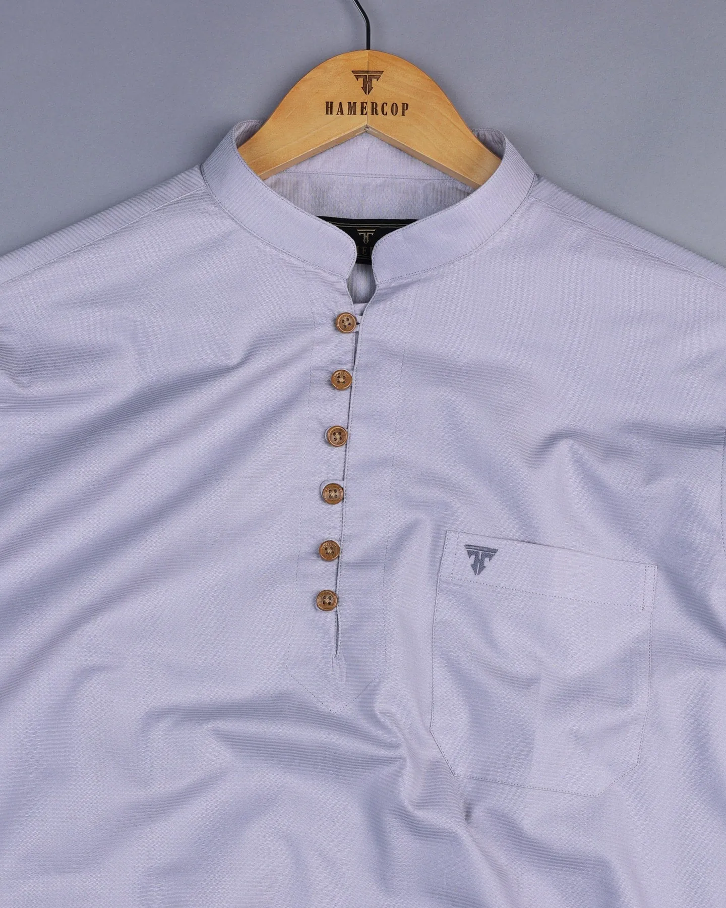 Hilton Gray Self Weft Stripe Dobby Cotton Shirt Style Kurta