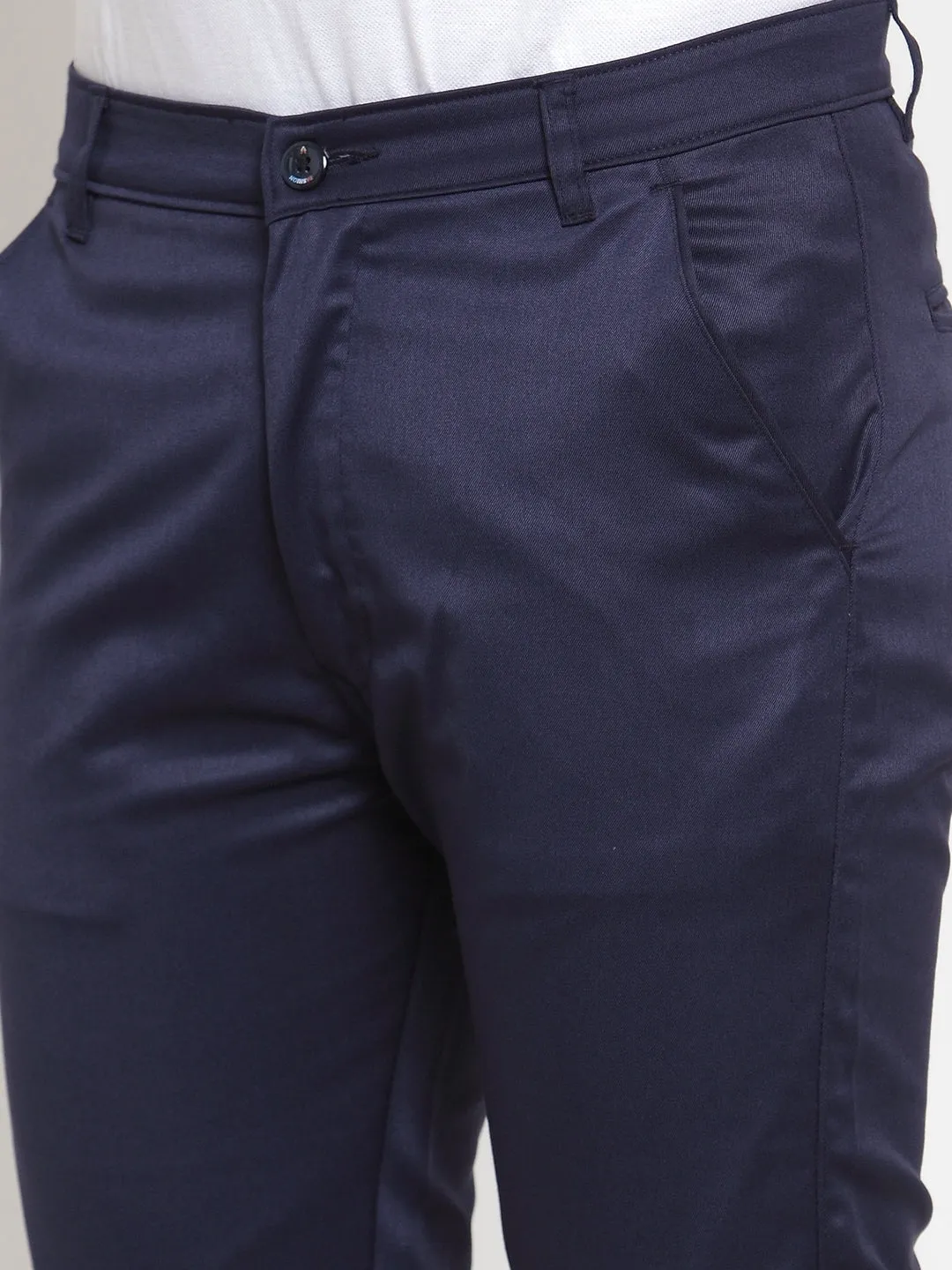 Jashvi Men's Navy Solid Formal Trousers