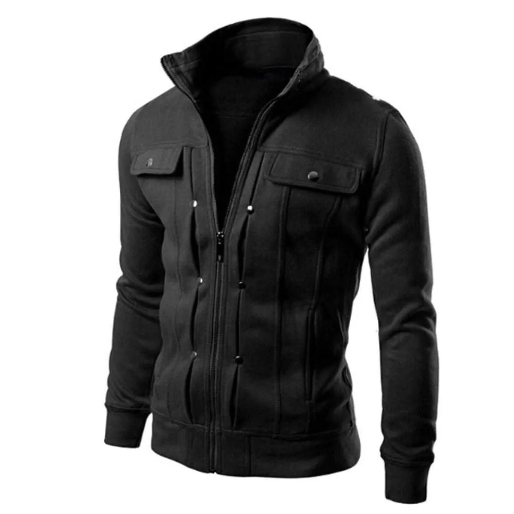 KFSO Men's Casual Winter Cotton Military Jackets Outdoor Coat Windproof Windbreaker (Black, XL)