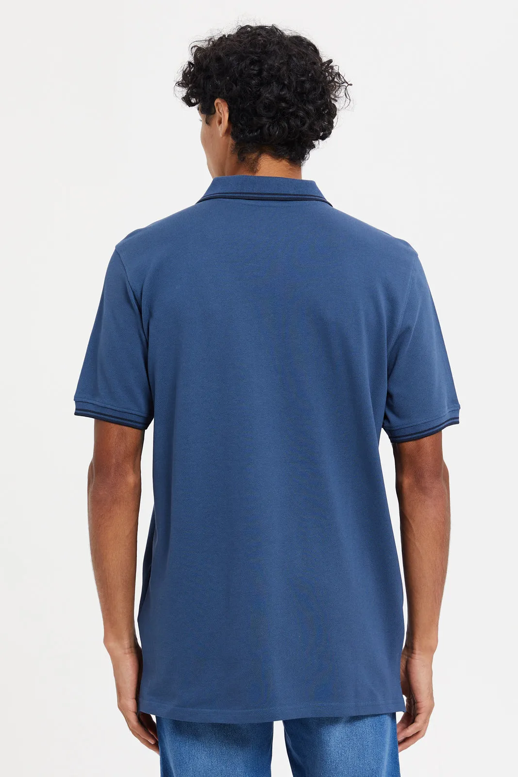Men Blue Chest Logo Polo Shirt
