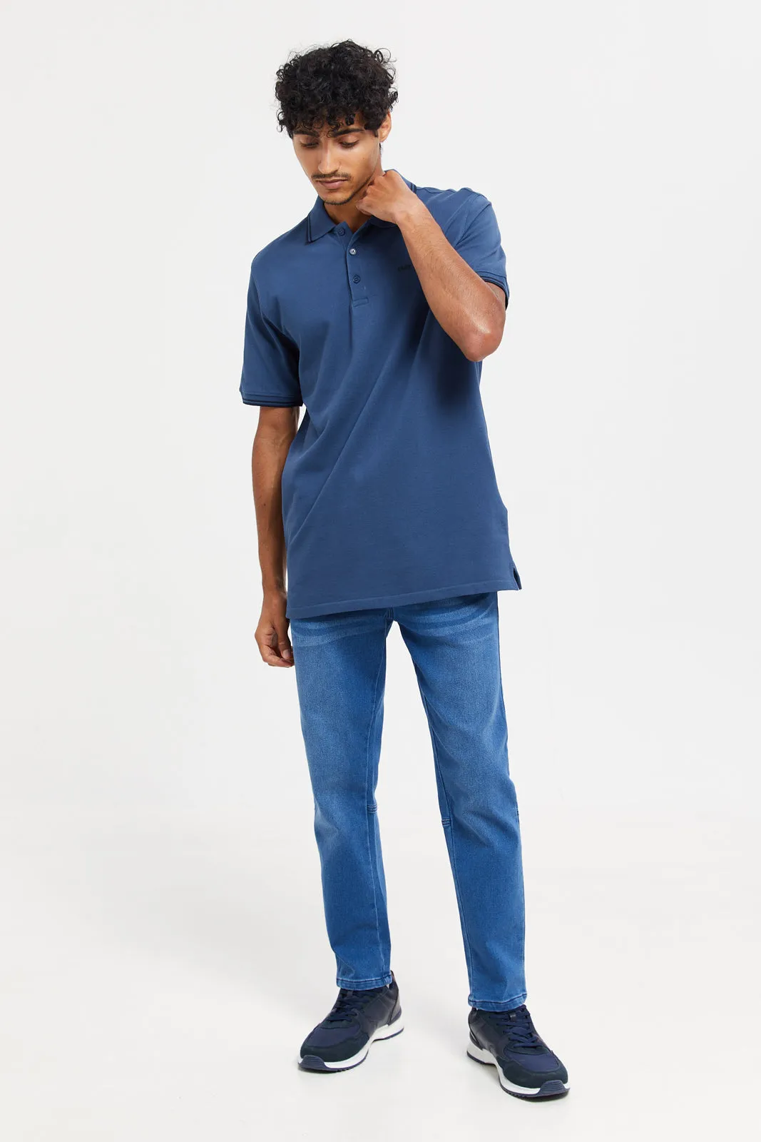 Men Blue Chest Logo Polo Shirt