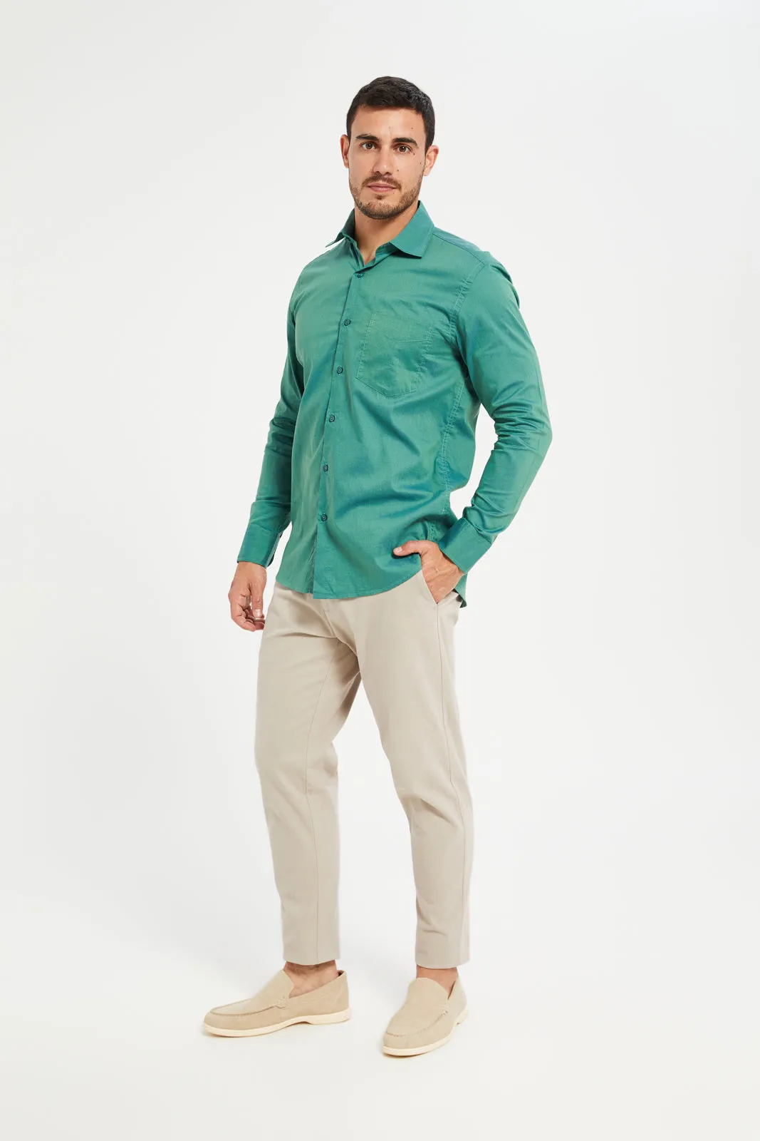 Men Green Collared Formal Shirt