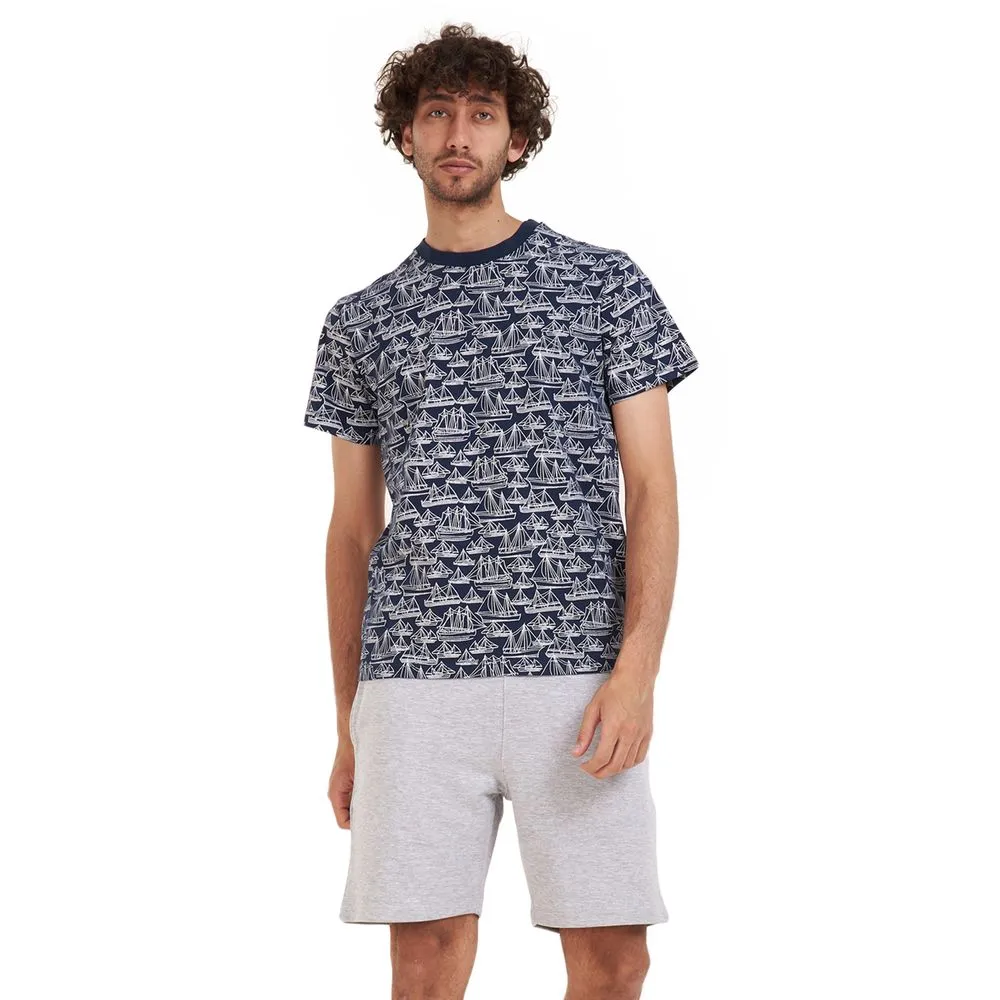 Men summer pajama set Boats T-shirt  grey shorts