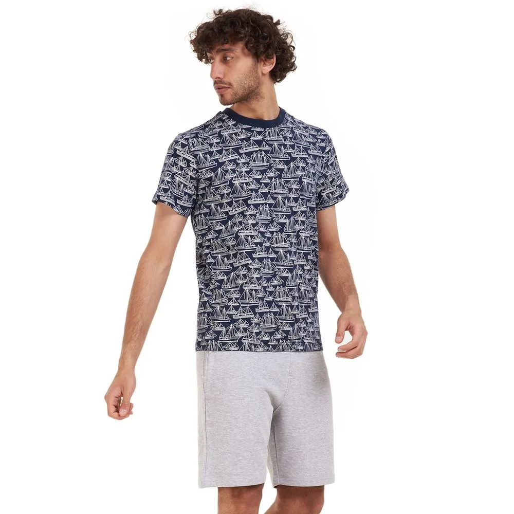Men summer pajama set Boats T-shirt  grey shorts