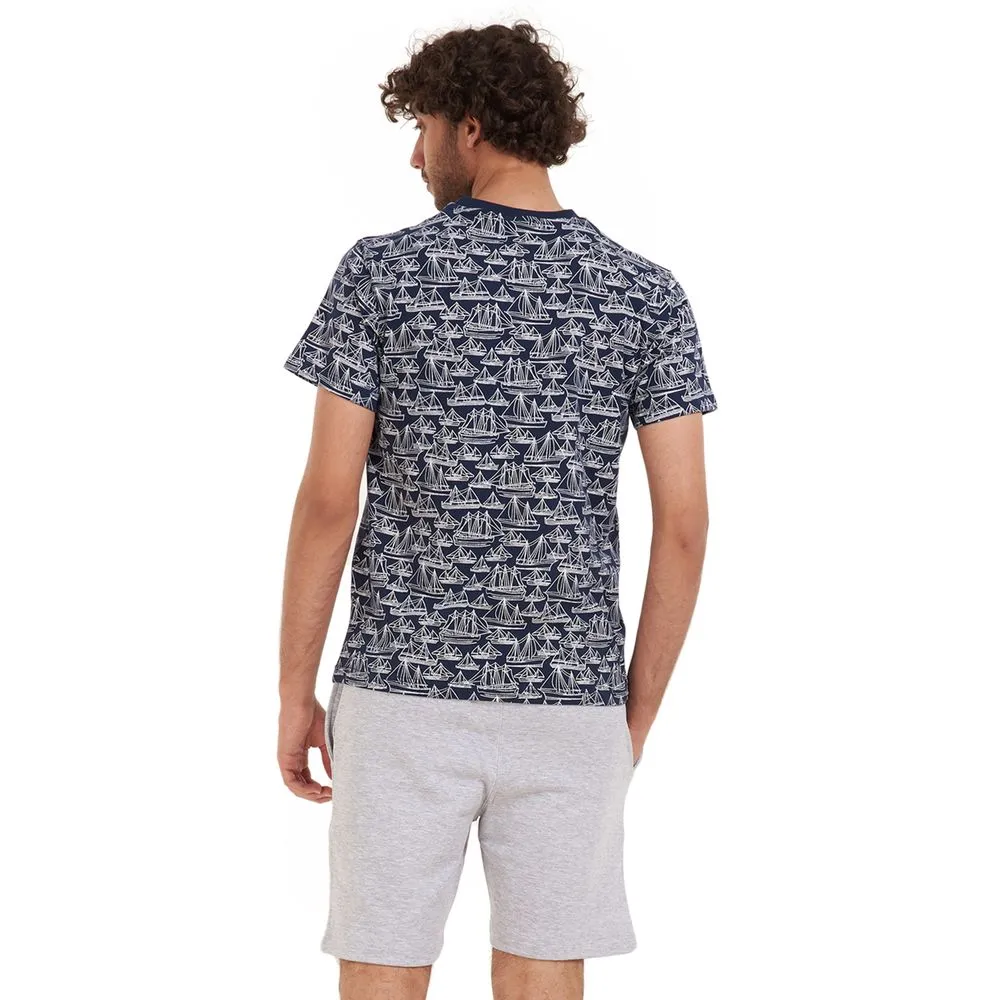 Men summer pajama set Boats T-shirt  grey shorts