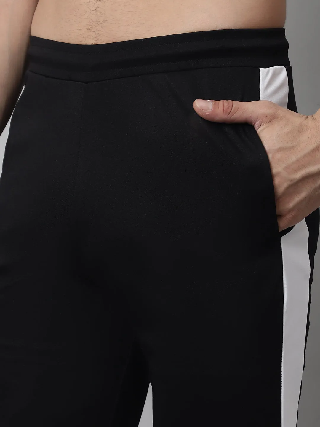 Men's Black and White Striped Streachable Lycra Trackpants