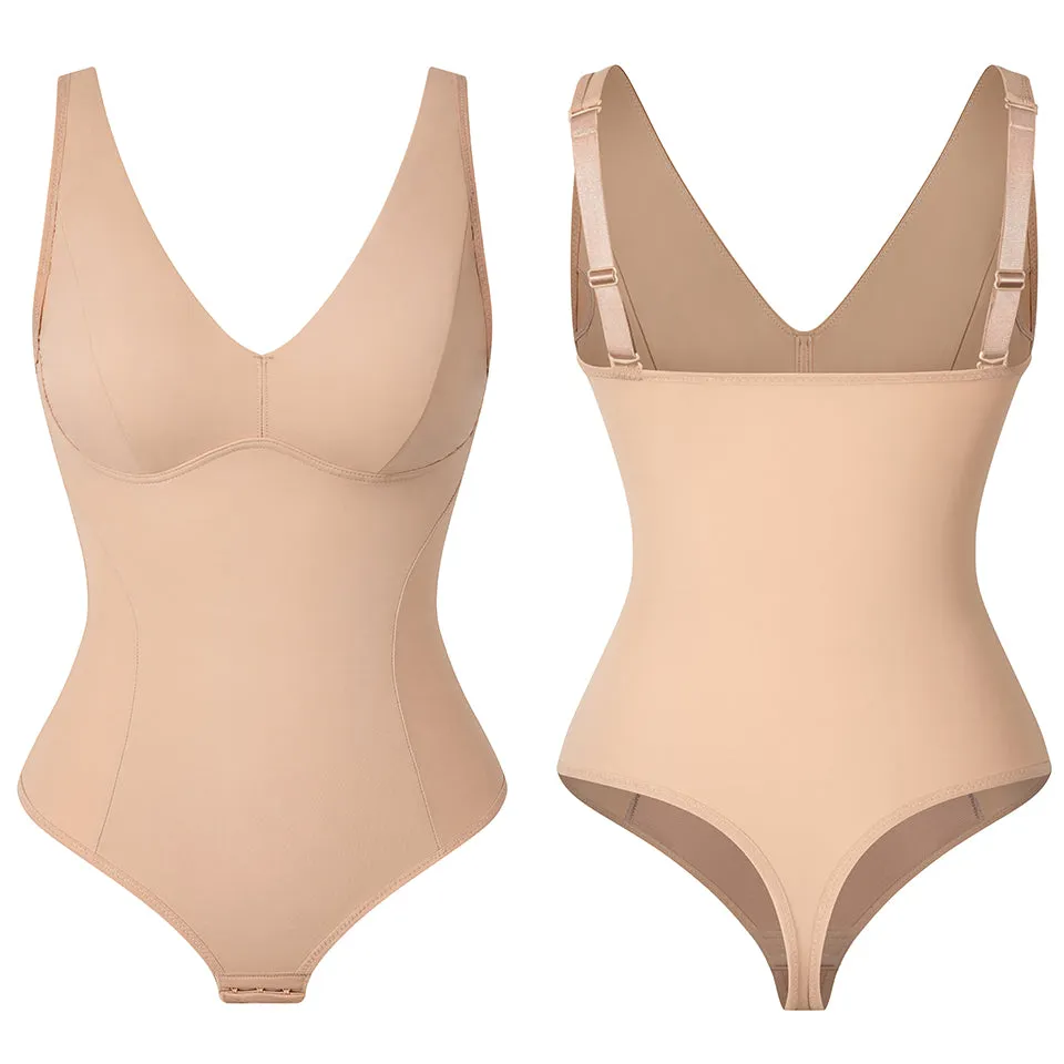 Shapewear Bodysuit Thong Shaper for Women Waist Trainer Body Shaper Deep V Neck Underwear Built-in Bra Camisole