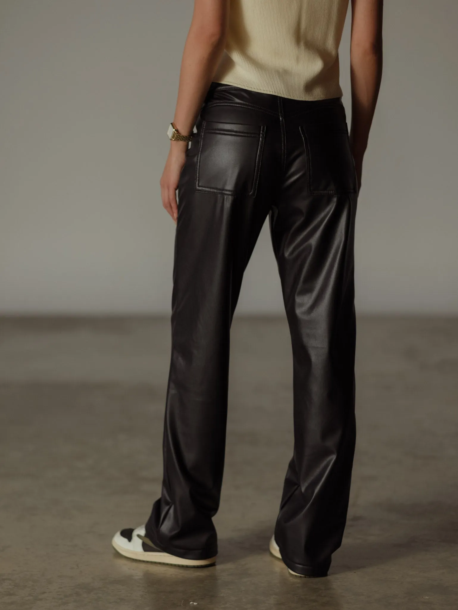 VEGAN LEATHER TROUSER  - BLACK